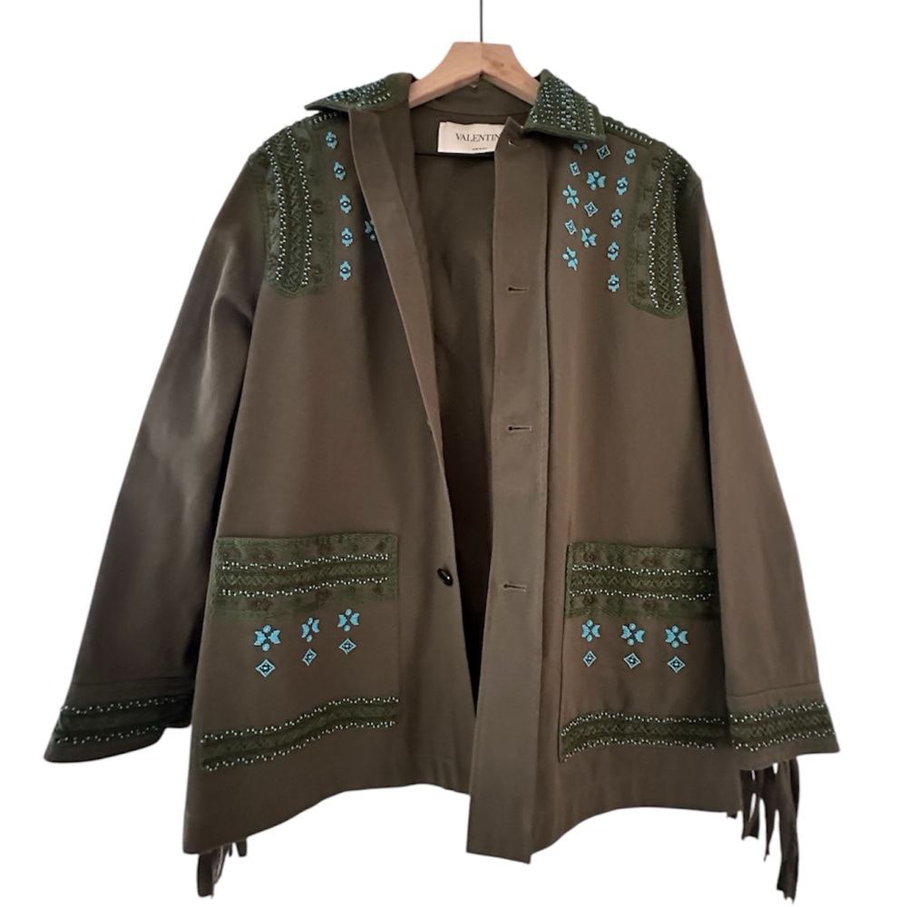 VALENTINO Beaded Boho Western Embellished Fringe Utility Jacket New - Picture 4 of 14